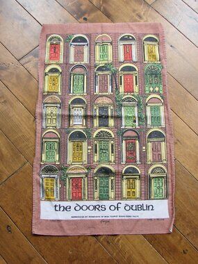 Irish Linen Kitchen Tea Towel Doors of Dublin Made in Ireland Vintage